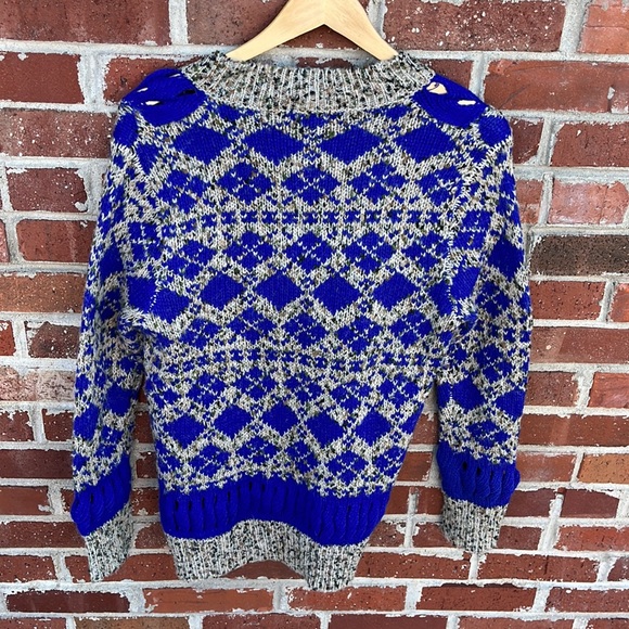 Miss Sasa Large Blue/Tan Button Down Cardigan - Picture 6 of 6